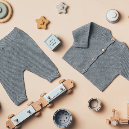 Comfy Baby Knit Set with Wooden Toy